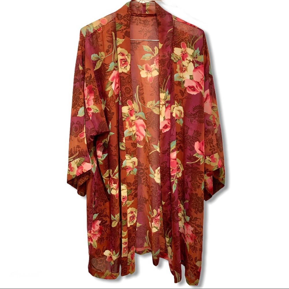 Vintage Sheer Romantic Floral Robe size L